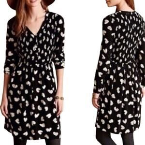 MAEVE Anthropologie Black White Banet Heart Dress Smocked - Sz Medium